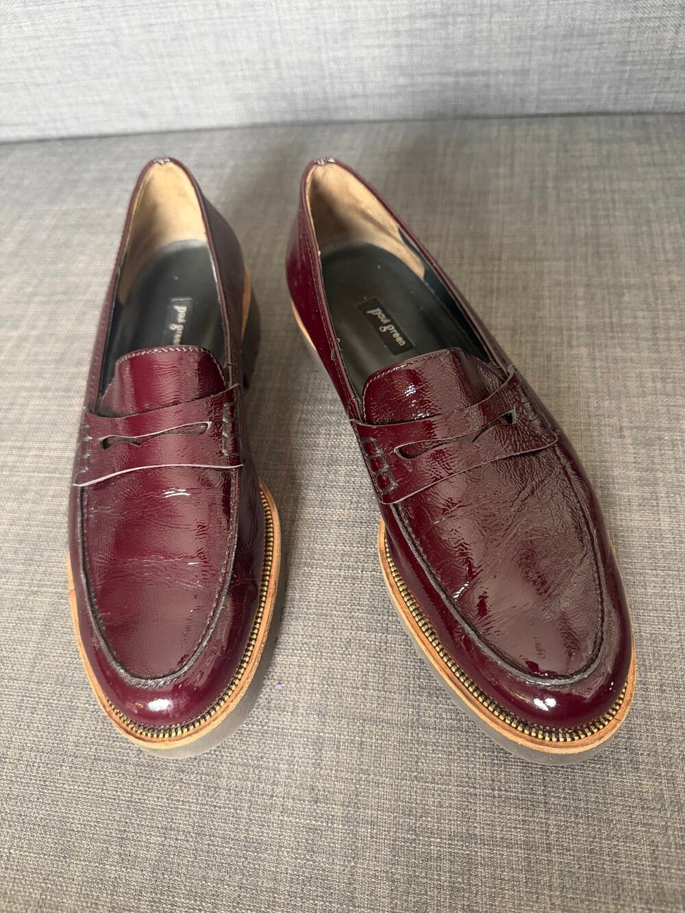 Paul Green Natasha Burgundy Patent Leather Penny Loafers Lug Sole Women